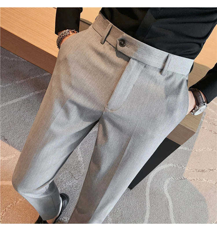 Autumn Winter New Embroidered Business Formal Pants Men Fashion Wedding Slim Fit Trousers High Quality Solid Social Suit Pants