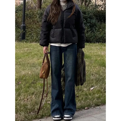 Casual Jeans Straight Leg Women Autumn Winter Vintage Loose Retro American Style Streetwear Chic Wide Leg Pants Women's