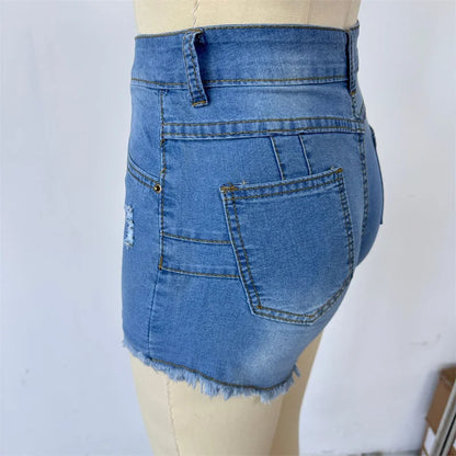 Large Size Sexy Ripped Denim Shorts Girl 2026 New High Waist Skinny Hips Stretch Leg Length Tight Stretch Hips Jeans Women