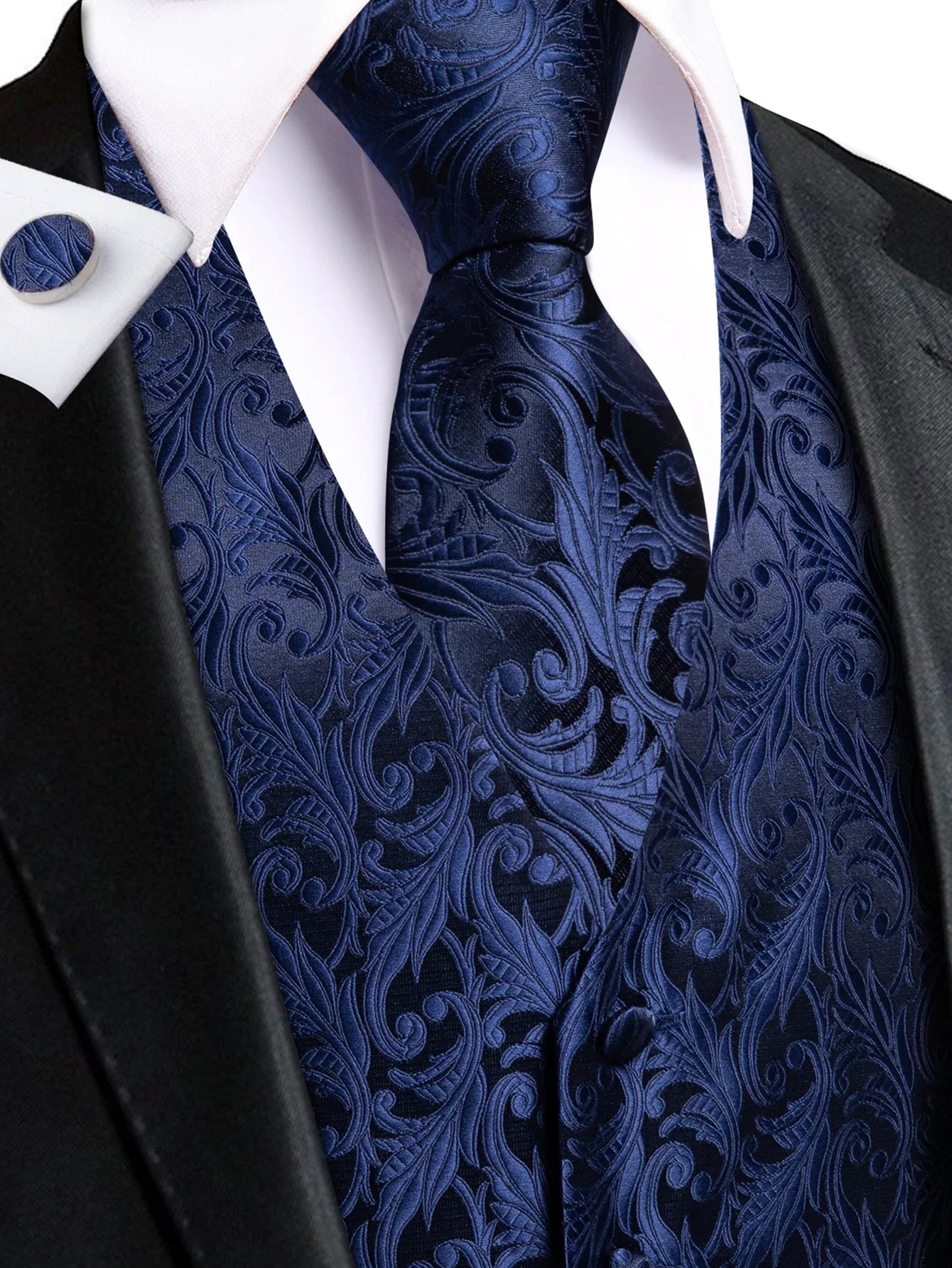 Men's Classic Floral Vest & Tie Hanky Cufflinks Set – Waistcoat for Weddings Events Party Gift
