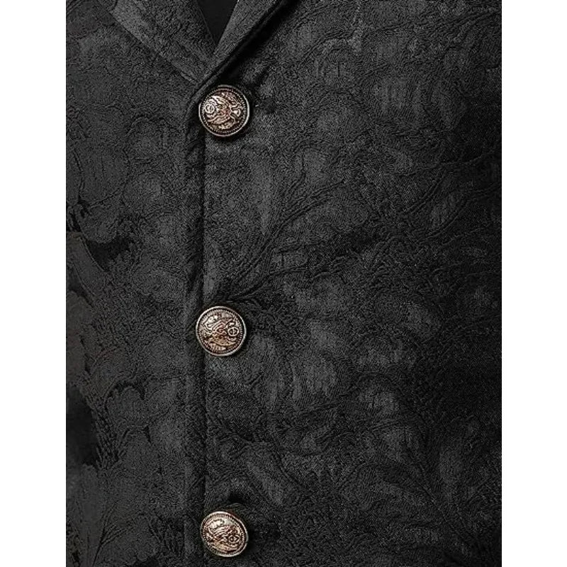 Men Suit Vests Steampunk Gothic Printed Turn Down Collar Waistcoat Male Slim Sleeveless Stage Party Casual Vests