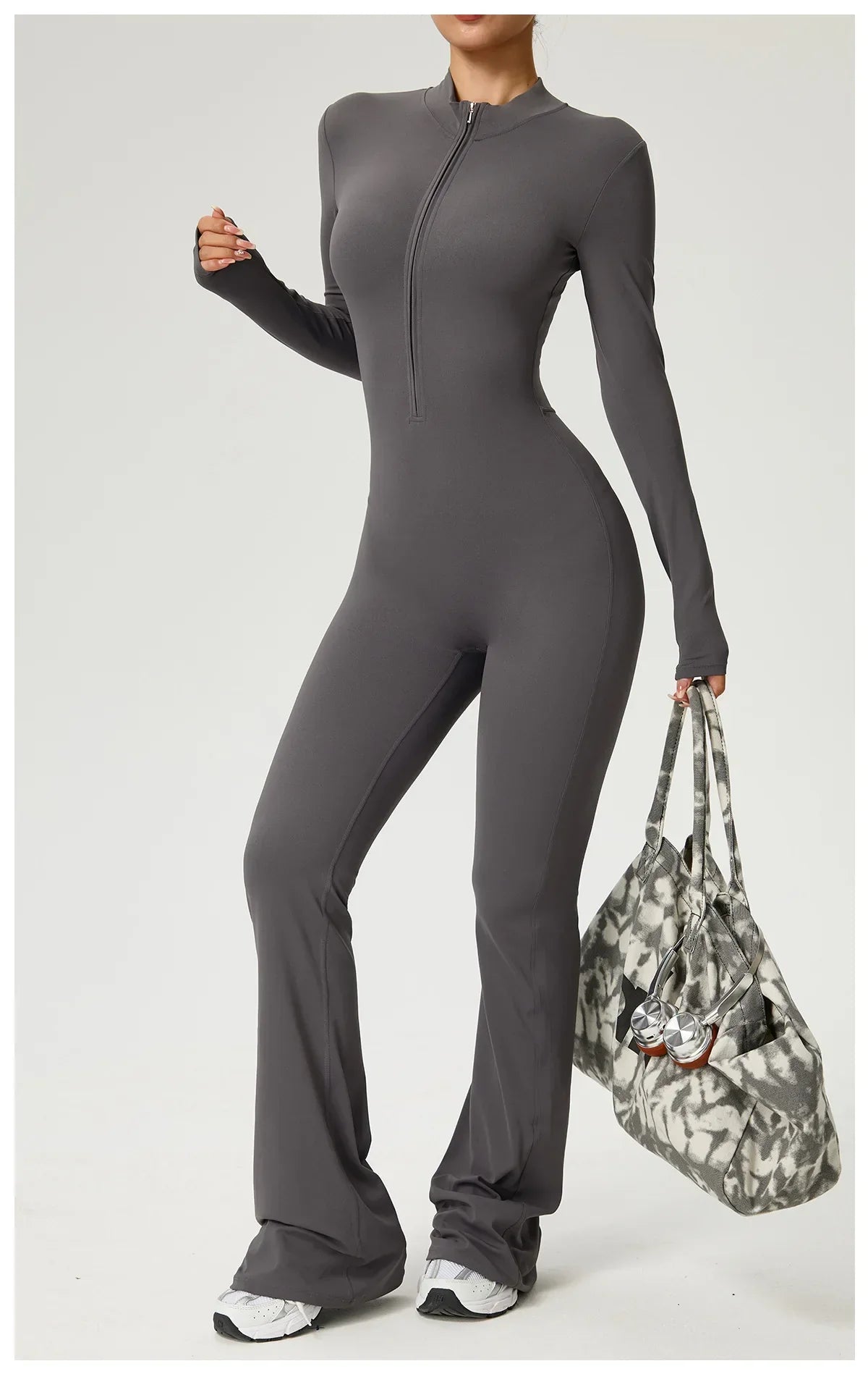 Zipper Jumpsuit Flared Pants Women Clothing Sportswear Gym Yoga Sport Sets Spandex Nylon Workout Sets Women Tracksuit