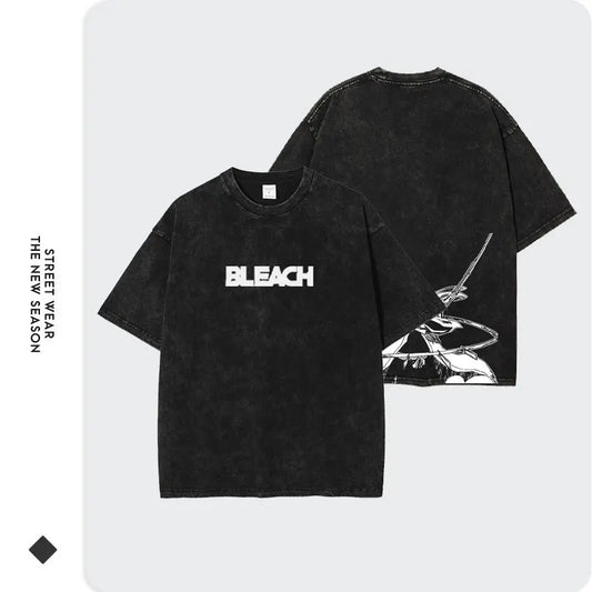 Anime Zaraki Kenpachi T Shirts Oversized Vintage Washed B-Bleach T-shirt Manga Kurosaki Ichigo T Shirt Renji Uryuu Tops Tees Man