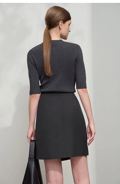 Minimalist Women's Skirt 2025 Spring New Office Lady Versatile Fashion Asymmetric Wrinkle A-line Half-body Skirt 12511092