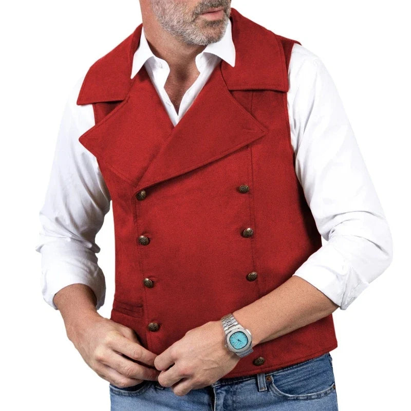 Men Vest Brown Double Button Frosted Velvet Waistcoat For Banquet Birthday Wedding Business Work Formal Set Men Suit Vest