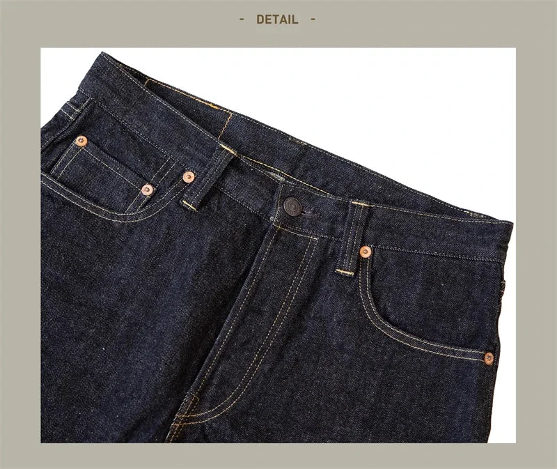 Black Jeans Straight Fit 14.5oz Selvedge Denim Pants Rinsed
