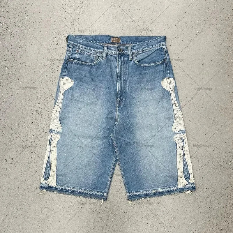 Embroidered Shorts Y2K Streetwear Man Woman Clothing Harajuku Hip Hop Baggy Denim Gym Shorts Gothic Summer Basketball Shorts
