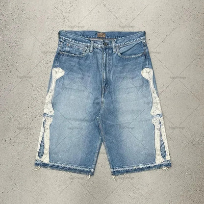 Embroidered Shorts Y2K Streetwear Man Woman Clothing Harajuku Hip Hop Baggy Denim Gym Shorts Gothic Summer Basketball Shorts