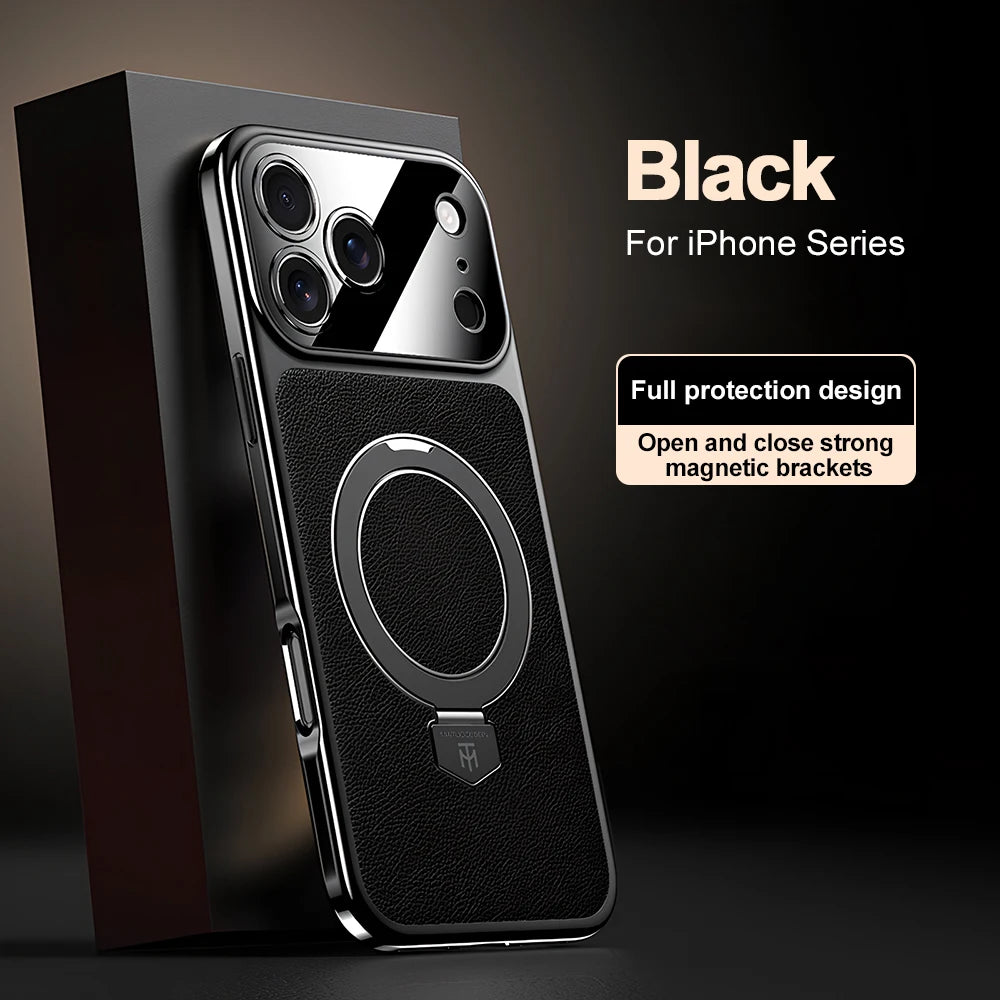 Magnetic Bracket Leather Phone Case For iPhone 17 Pro Max Air 16 15 14  17promax 16promax Magsafe Shockproof Funda Cover