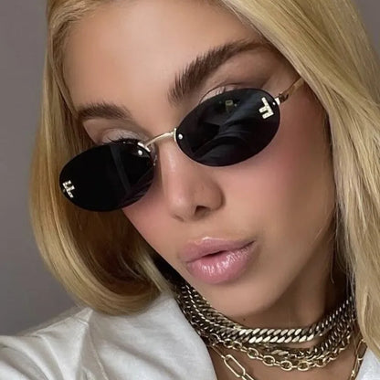Elegant Diamond Oval Sunglasses Male Letter "F" Rimless Sunglasses  Car Sunglasses  Driving Glasses Sunglasses Women