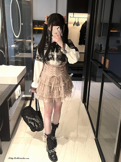 Japanese Original Lolita Lace Ruffle Edge Tied Bow High Waist Mini Skirt Spring Summer New Slim Waist Sweet Girl Y2k Skirt