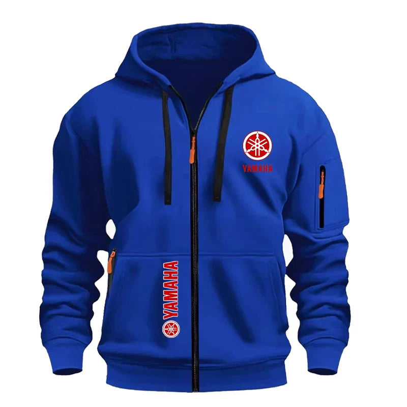 Yamaha Men's Casual Sport Hooded Sweatshirt - Spring/Autumn Street Fashion Outdoor Multi-Pocket Drawstring Loose Zipper Jacket