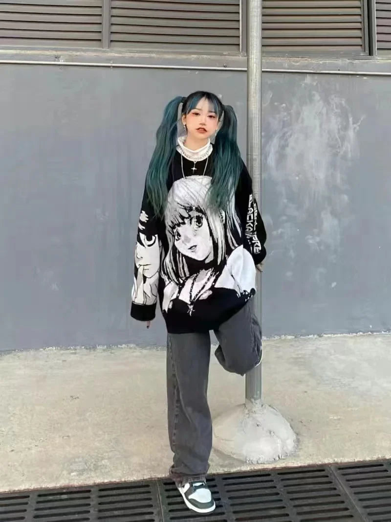 Y2K Women Hip Hop Streetwear Harajuku Sweater Vintage Japanese Style Anime Girl Knitted Soft Pullover Sweaters Female Clothes