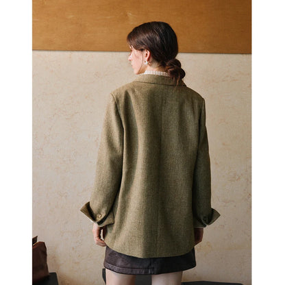 Women's Blazer Floral Spliced Jacquard Cuff Blazers Spring 2026 Old Money Style Oversize Long Wool Coats GO57DN002081
