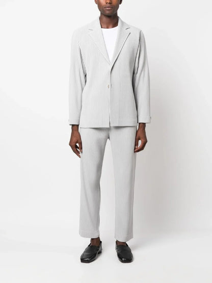 Miyake Pleated Men New Office Black Blazer Luxury High Fashion Suits Partially Lined Autumn Winter Coat