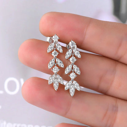 0.6cttw Long Tassel Moissanite Diamond Drop Earrings for Women 925 Sterling Silver Plated Gold Luxury Leaf Earrings Fine Jewelry