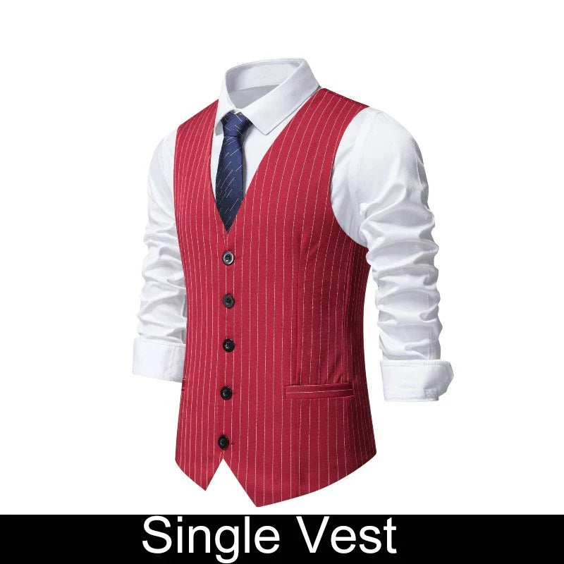 Men Suit Vest British Style Striped Business Casual Man Waistcoat Slim V-neck Single-breasted Versatile Male Vest