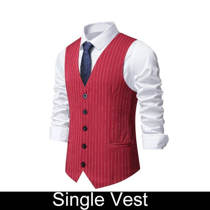 Men Suit Vest British Style Striped Business Casual Man Waistcoat Slim V-neck Single-breasted Versatile Male Vest