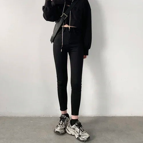 Women Jeans Retro High Waist Stretch Pencil Denim Pants Elastic for Woman Female Trousers Autumn Winter Ladies