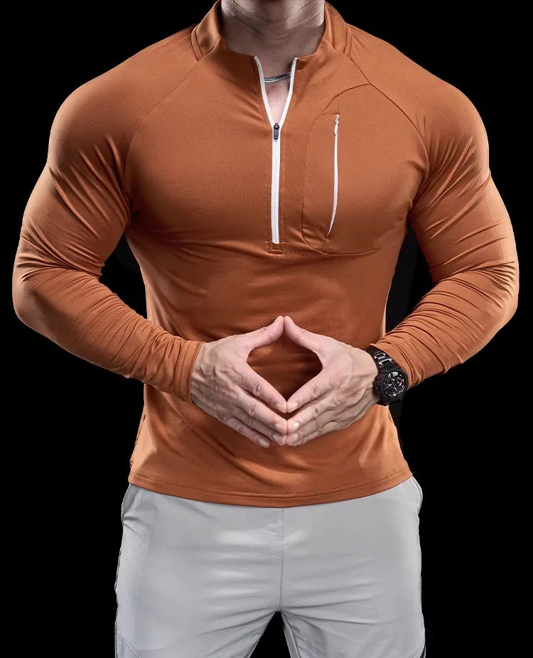 2024 New Men's Sports Gym Fitness Tops Running Training Clothes Round Neck Quick-drying Breathable Long-sleeved T-shirt Autumn