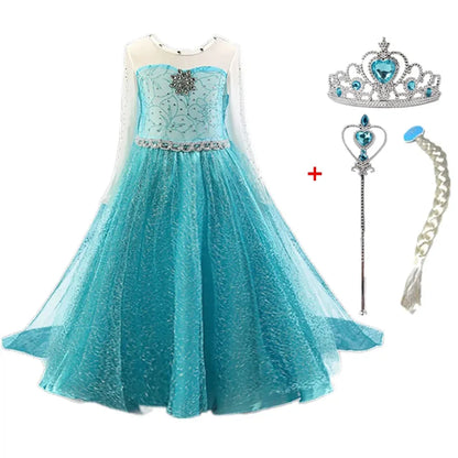 For 2-10 Year Cosplay Fancy Queen Frozen Elsa Anna Costume Girls Princess Dress Toddler Halloween Party with Decorative Fittings