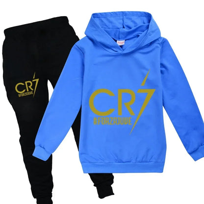 Spring Autumn Tracksuit Football CR7 Print Kid's Clothes Hoodie+Pants Suit 2pcs Set Boy Girl 3-12 Years Children Holiday Gifts