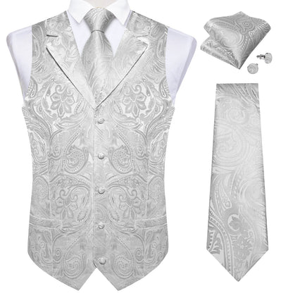 Men's Suit Vest Neck Tie Set Black Paisley Waistcoat for Wedding Party Tuxedo Suits Luxury Sleeveless Jacket DiBanGu