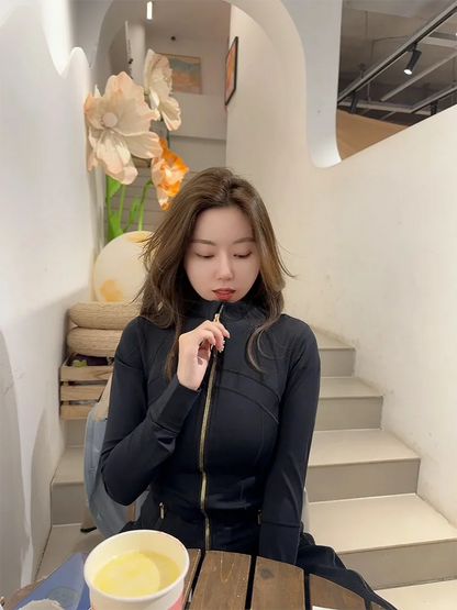 New Version Gold Zipper Slimming Jacket Yoga Stand Collar Coat Slim Fit Quick-Dry Sports Thin Twilight Rose Gold Summer