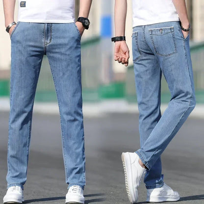 2025 Summer New Men's Loose Gray Jeans Fashion Casual Stretch Straight-leg Denim Pants Male Light Blue Men's Trousers
