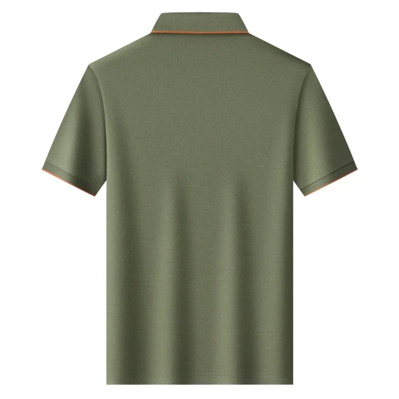 Men's Silk Zipper Polo Shirt Short Sleeve Mulberry T-Shirt Metal Zipper, Stand Collar Luxury Casual Summer Top Cotton&Linen Tee