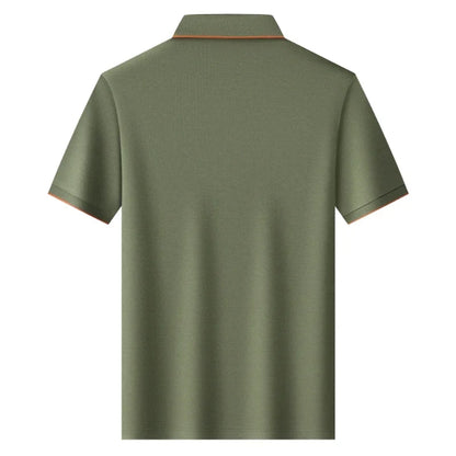 Men's Silk Zipper Polo Shirt Short Sleeve Mulberry T-Shirt Metal Zipper, Stand Collar Luxury Casual Summer Top Cotton&Linen Tee