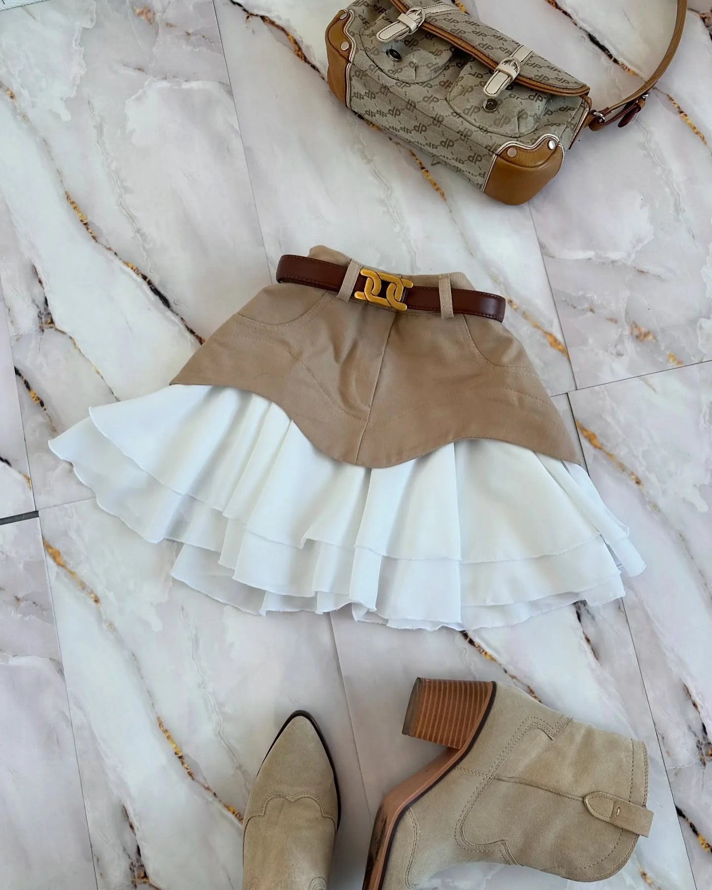 Denim Cake Skirt Women A Line Short Skirts High Waist Ruffles Elegant Splice Y2k Streetwear Party Pleated Slim Fit 2025 Spring