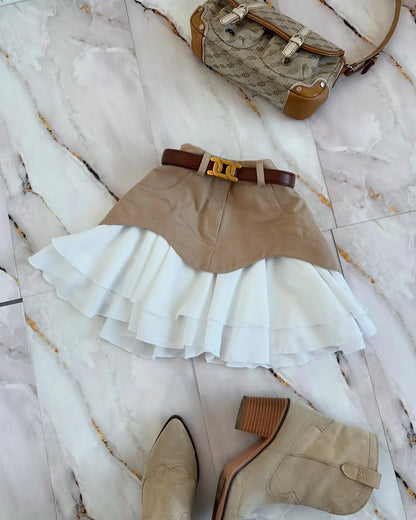 Denim Cake Skirt Women A Line Short Skirts High Waist Ruffles Elegant Splice Y2k Streetwear Party Pleated Slim Fit 2025 Spring