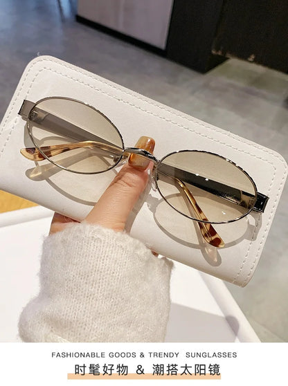 Retro Small Oval Metal Frame Women Sunglasses UV400 Thin Full Rim Men Punk Sun Glasses Vintage Shades Lentes De Sol Mujer