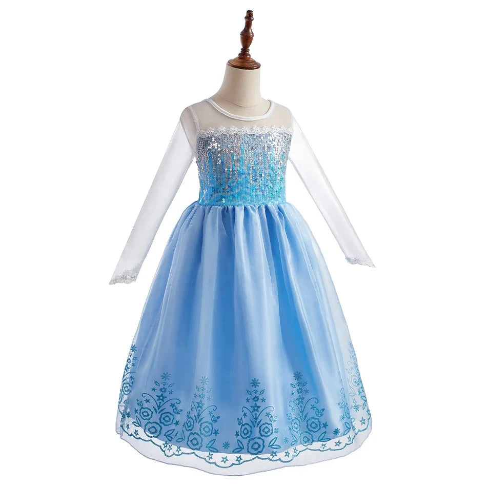 2026 Kid Elsa Anna Costume Girl Birthday Floral Dress Children Snow Queen Performance Fantasy Princess Evening Halloween Costume