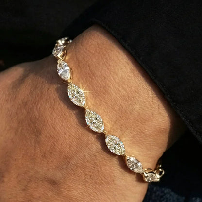 0.3carat Marquise Cut Moissanite Wedding Bracelet for Women 925 Silver East West Half Set Bezel Lab Diamond Tennis Bracelets