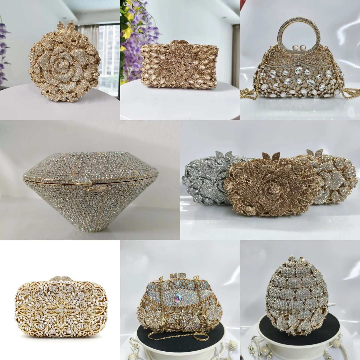 New Rhinestone Clutch Purse Women Elegant Wedding Party Bride Bag Prom Evening Handbag Sparkly Crystal Diamond Birthday Gift