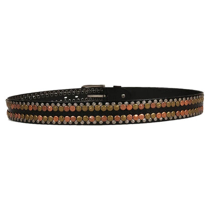 3.8CM  Hip Hop Punk Style Men Belt Round Rivet Real Genuine Cowskin Leather Strap Male Cowboy Studded Belts Rock Waistband