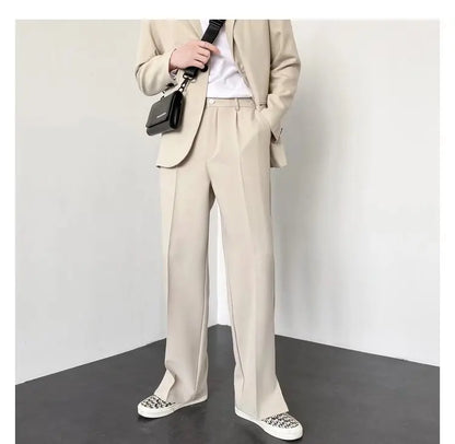 Grey Khaki Black Suit Pants Men Fashion Society Mens Dress Pants Korean Loose Straight Wide Leg Pants Mens Formal Trousers
