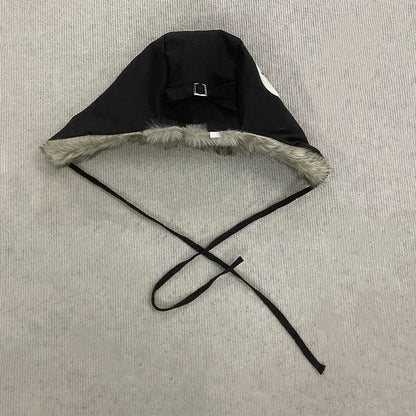 Y2K Star Patch Wool Like Lined Lei Feng Hat Unisex Black Autumn Winter Warm Ear Protection Trapper Hat for Outdoor Activities