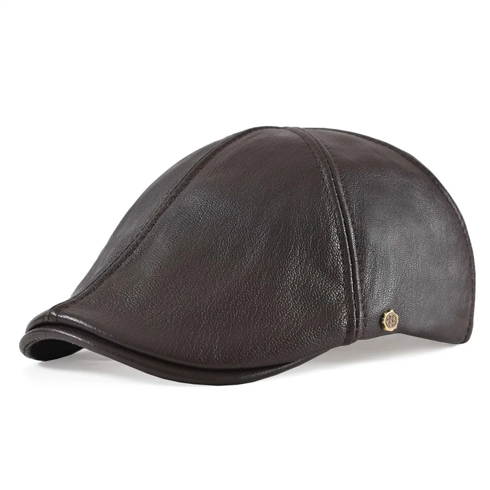 Genuine Leather Flat Cap Men Fall Winter Cabbies Newsboy Hat Coffee Brown Ivy Caps Soft Smooth Textured Hats