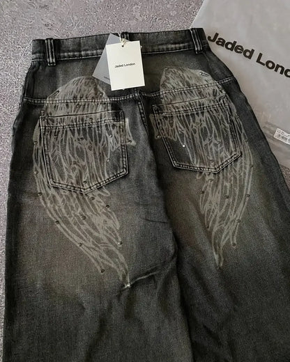 Cowboy shorts with rivet design and street wing pattern fashionable high waisted wide leg pants for Y2K knee length pants