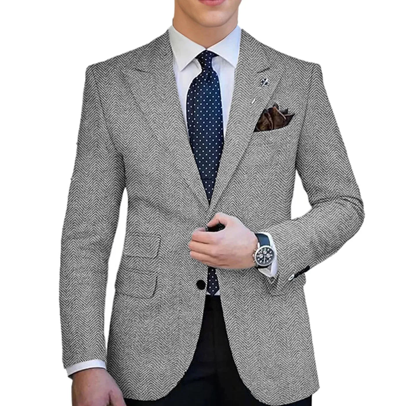 Autumn Winter Men's Herringbone Blazer Tuxedos Only Coat Wool Tweed Single Breasted Formal Bussiness/Wedding Prom Suit Jacket