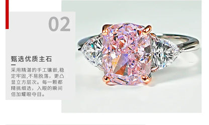 Luxury pink diamond Radian ice cut 925 silver ring set with high carbon diamond temperament versatile ice cut