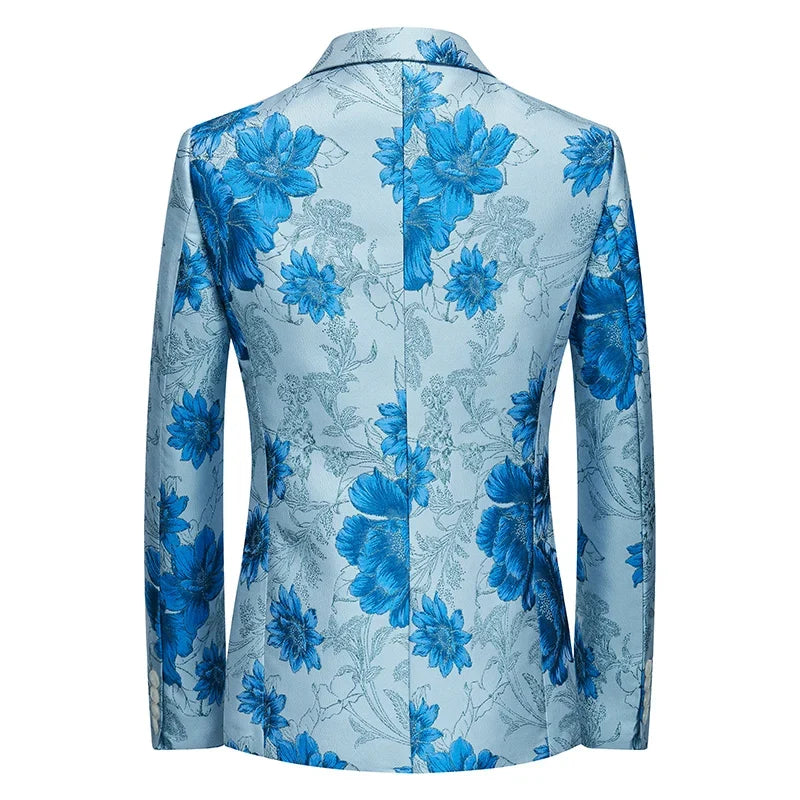 New Men Fashion Flower Suit Luxury Jacquard Jacket Homme Wedding Ball Party Single Button Blazer Singer Stage Performance Coat