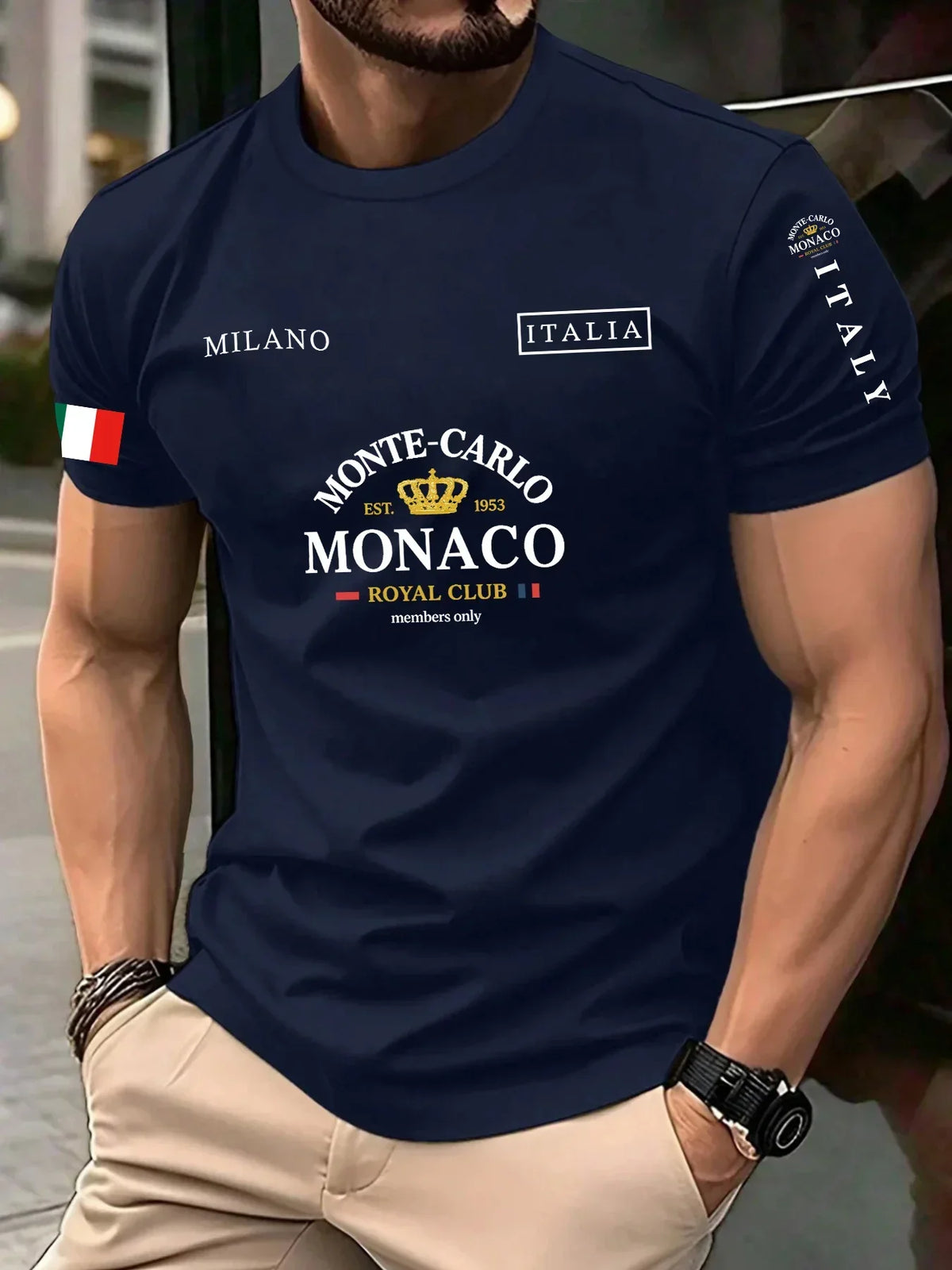 Best-selling Monaco Letter Flag Print 100% Cotton Men's and Women's T-Shirt - Casual Loose-Fitting Street Short Sleeve