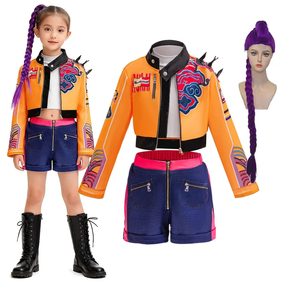 K-POP Witch Hunt Squad Lumi Cosplay Costume Set Girl Anime Kpop Style Halloween Party Dress with Top Skirt Wig for Kids