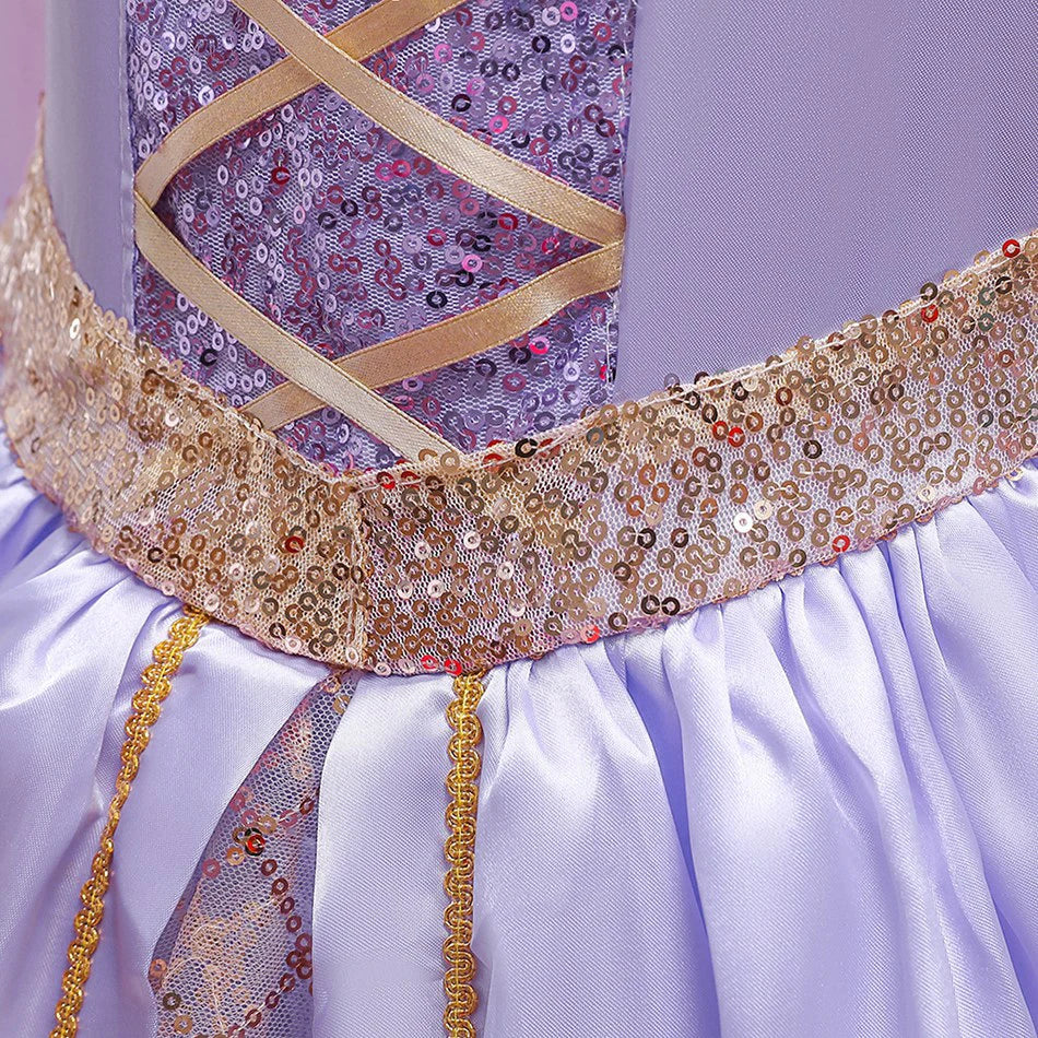 Girl Elegant Dress Kids Rapunzel Costume Children Halloween Birthday Sequin Tangled Dress Girl Carnival Lace Princess Party Gown