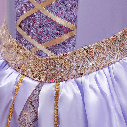 Girl Elegant Dress Kids Rapunzel Costume Children Halloween Birthday Sequin Tangled Dress Girl Carnival Lace Princess Party Gown