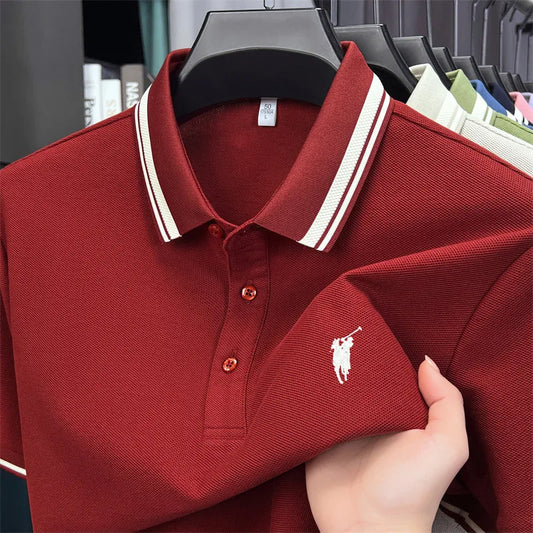 100% pure cotton short sleeve polo shirt high-end brand Paul Pony embroidered stripe summer luxurious breathable men's T-shirt